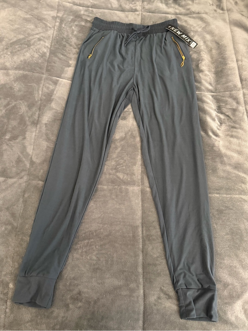 New Mix Women’s  Charcoal Jogger Pants with Gold Zipper Accents